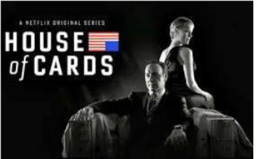그림 3. 넷플릭스(Netflix)제작, 하우스 오브 카드(House of Cards)    이처럼 현재의 미디어 시장에는 전통적인 방송콘텐츠 사업자 뿐  아니라  인터넷에  기반을  둔  다양한  신생  콘텐츠  사업자들이  진입하면서 기존의 지리적 시장 중의 유통에서 미디어 간 유통으 로 급속히 변화하는 추세에 있다