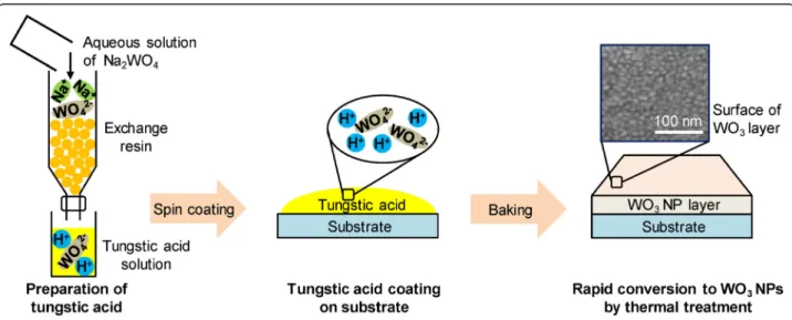 Figure 1 Synthesis of WO 3 nanoparticles from aqueous solution of Na 2 WO 4 . Surface of WO 3 layer was investigated through field emission