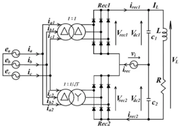 Fig.  1.  Auxiliary-supply  assisted  12  pulse  diode  rectifier.