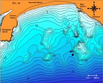 Fig.  1.  Topography  and  bottom  contour  of  Haeundae  Beach.