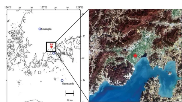 Fig. 1. Location of observation site. BS (red star) indicates a location of Boseong general meteorological observation tower.