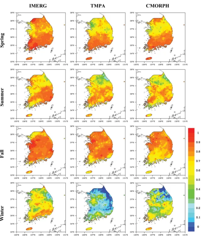Fig. 4. As in Fig. 3, but for the correlation coefficient.