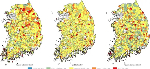 Figure 4 and 5 represent the results of spatial  autocorrelation analysis between the public service 