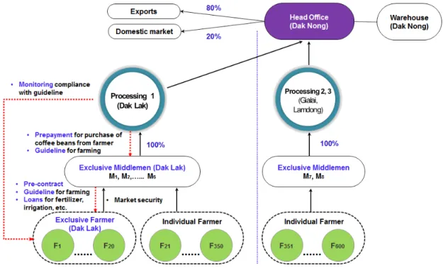 Figure 4. Value chain of Olam in Dak Lak Source: based on authors’ survey, 2013