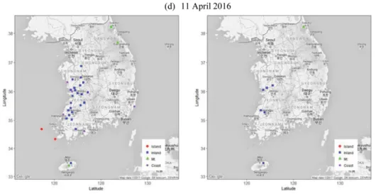 Table 4. The comparison of fog occurrence observed by naked eye and visibility meters at the selected 2 island stations from 08 to 11 April 2016