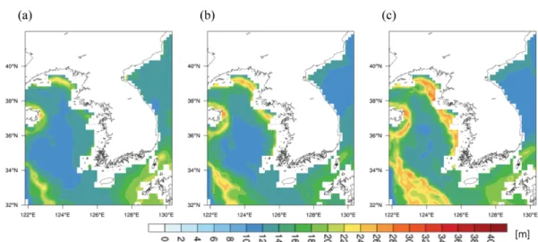 Fig. 5. 850 hPa specific humidity (filled contour) and geopotential height (black contour) with wind vector from NCEP final analysis at 0000 UTC on (a) 28 June, (b) 1 July and (c) 3 July 2016, respectively