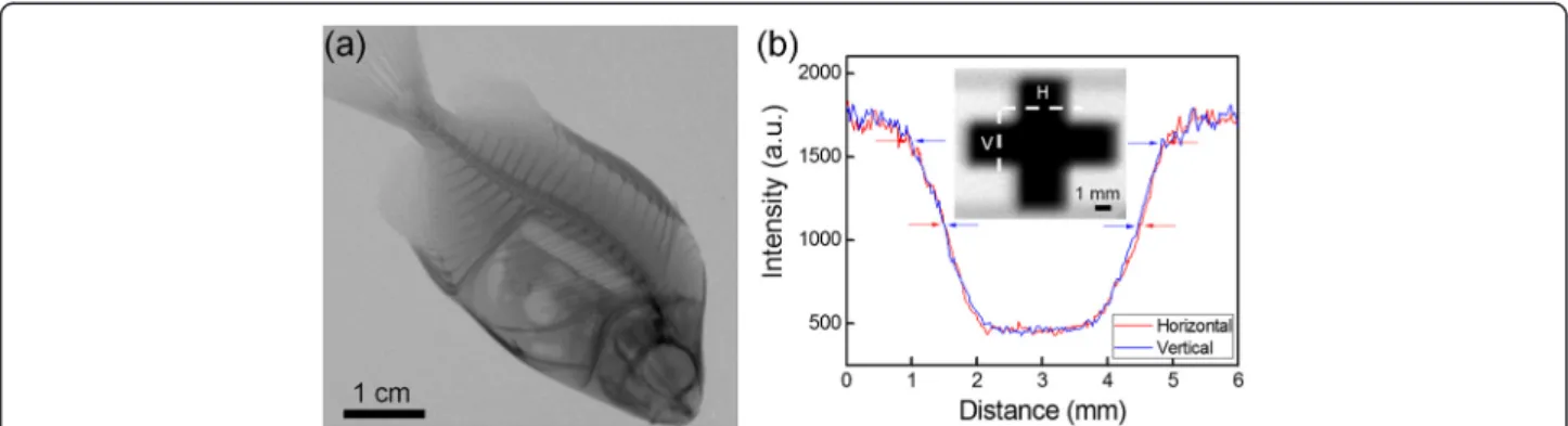 Figure 3a displays the energy spectrum of the X-rays generated from the miniature X-ray tube operating at 50 kV