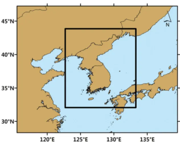 Fig. 1. The black box mark is analysis area for the variability of Wind Energy Density.