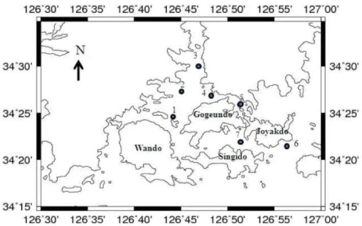 Fig. 2. Vertical distribution of water temperature(Line and scatter plot line) and salinity(Slid line) in Wando waters during August 10-12, 2009.