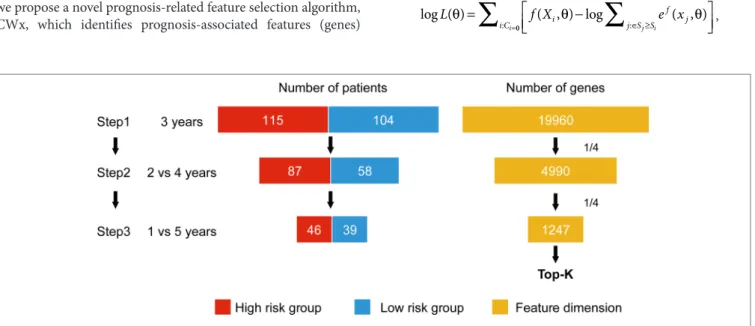 FIGURE 1 | An example of CWx’s feature selection procedure. Input samples (patients) are reduced through three cascaded steps using different criteria