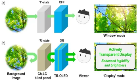 Figure 1 shows the schematic diagram of the proposed actively transparent display based on a  TR-OLED  integrated  with  a Ch-LC-based  blind  panel