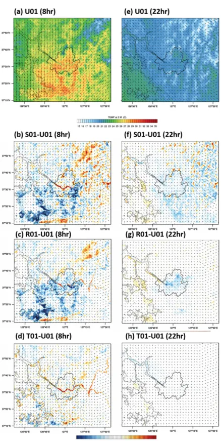 Fig. 10. Same as Fig. 8 except for at 08 hr and 22 hr prediction from 0000 UTC 10 August 2014.