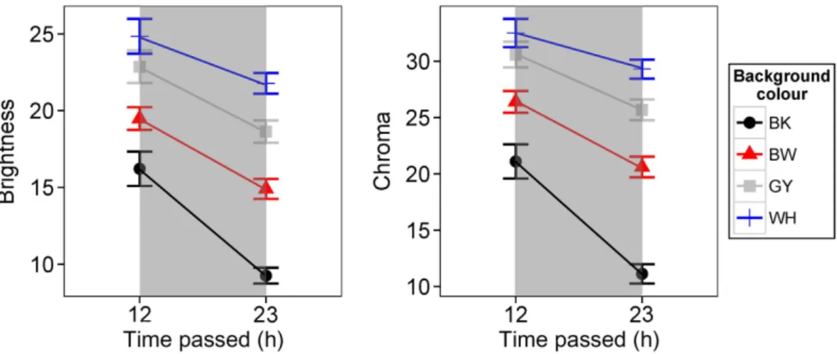 Figure 6.  Colour change of frogs during night-time under darkness in BW experiments (N = 48)