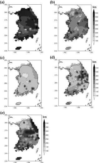 Fig. 11. The same as Fig. 9 but for hourly precipitation.