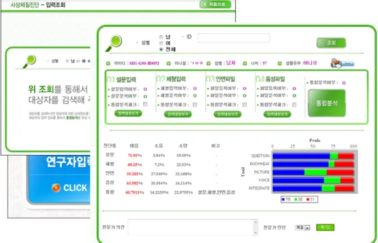 Figure  4.  Search  page  of  ISCD  β-version 수 있으며, 터치 모니터를 사용하는 경우에는 손가락  또는 펜 등으로 선택 가능하도록 모든 버튼을 크게  구성하여 인식되도록 하였다