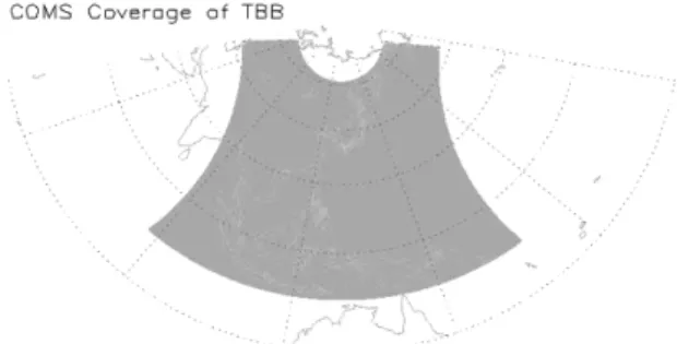 Fig. 1. Spatial coverage of blackbody brightness temperature (TBB) image in COMS (Communication, Ocean, and Meteorological Satellite).