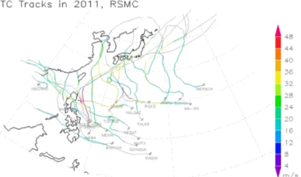 Fig. 3. TBB of COMS at (a) 6 UTC 26 May 2011 and (b) 18 UTC 31 August 2011. Unit is  o C