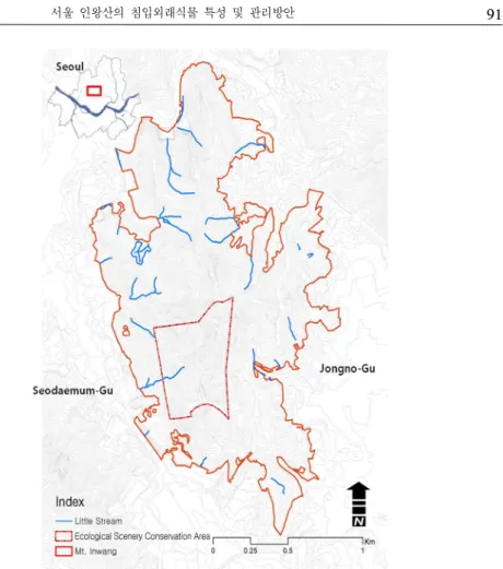 Figure 1. Investigated area in this study(Mt. Inwang)