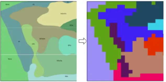 Figure 5. Conversion from the vegetation map to the initial communities map for LANDIS-II Input data 2)  종의  생활사  및  PnET  모수  설정 LANDIS-II 모델은 종의 생리ㆍ생태적 특성을 반영한 생활사 모수들을 적용하여 천이를 예측한 다