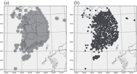 Fig. 1. The weighting curves of effective radius of R 1  and R 2 used in DFS (Digital Forecast System).