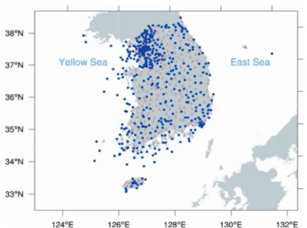 Fig. 5. Histogram of frequency(%) of (a) KMA meteorological stations and (b) digital forecast stations using this study for every 50 m.