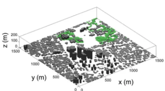 Fig. 2. Three-dimensional numerical topography and buildings of CFD domain shown in Fig