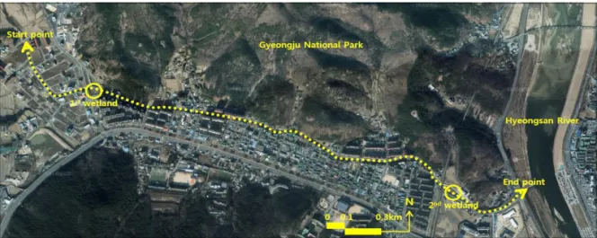 Figure 1. The survey map of this study2012년 10월～2015년 11월이며, 공사기간은2014년 5월～2015년 11월이고 총 사업비는 7,200백만원이 투입된 사업이다