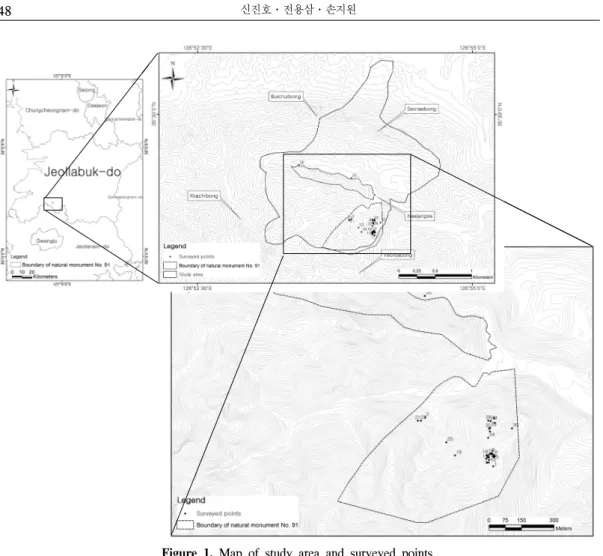 Figure  1.  Map  of  study  area  and  surveyed  points.