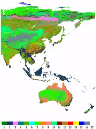 Fig. 6.  Spatial distribution of July NDVI before (left, the yellow color denote noisy pixels) and after (right) correction using the spatio-temporal continuity method.
