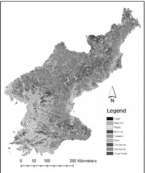 Figure  5.  Classification  result  of  North  Korea  using  NDVI,  NDSI,  NDWI.