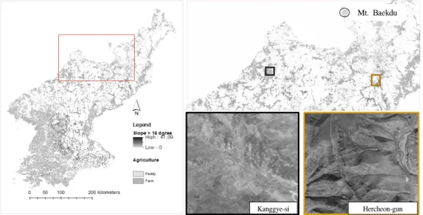 Figure  6.  Extract  terrace  fields  from  agriculture  area  in  North  Korea.