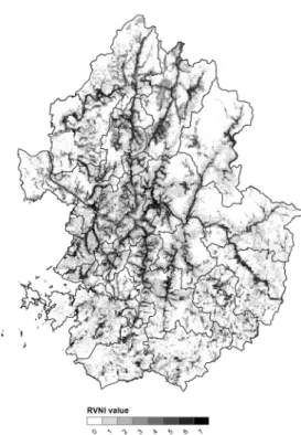 Figure  4.  RVNI  rate(R)  of  municipalities  in  the  study  area.