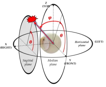 Figure  1.  A  sound  source  direction  is  defined  in  the  inter-aural  polar