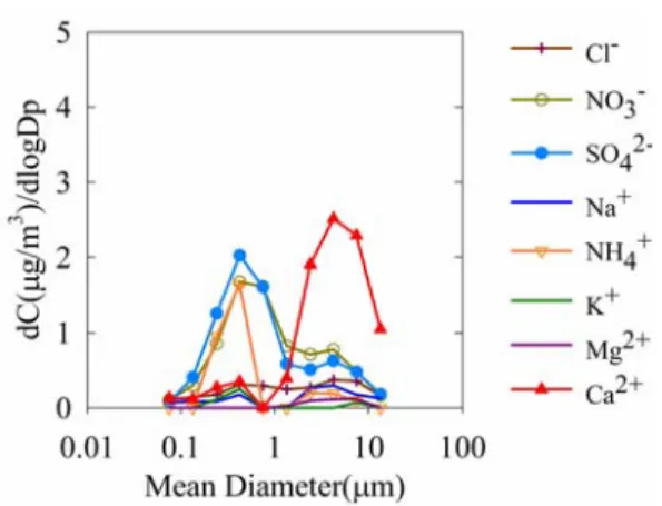 Fig. 17. Size distributions of ion concentration for each component on 25 January 2010.