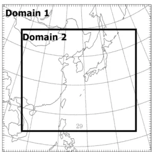 Fig. 1. Model outer (domain1) and inner (domain2) domains used for this study.