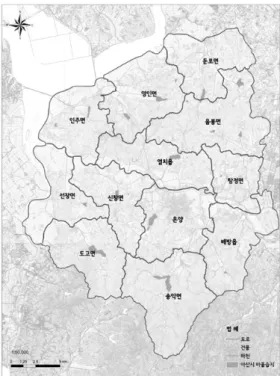 Figure  1.  Location  and  administrative  district  of  Asan.