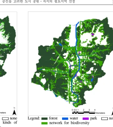 Figure  1.  Green  network  considering  human  accessibility. Figure  2.  Green  network  considering  biodiversity.