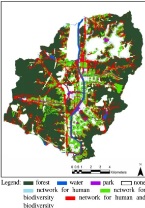 Figure  3.  Green  network  considering  human  accessibility  and  biodiversity.