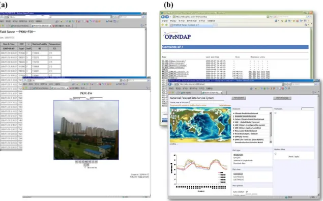 Fig. 5. Data viewed in simple table and image from (a) PKNU‐Agent and (b) PKNU‐OPeNDAP