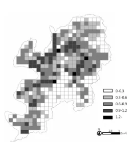 Figure  4.  Way  of  Measuring  of  moving-window  anlaysis. Figure  5.  Sampling  maps  showing  the  patterns  SHDI.