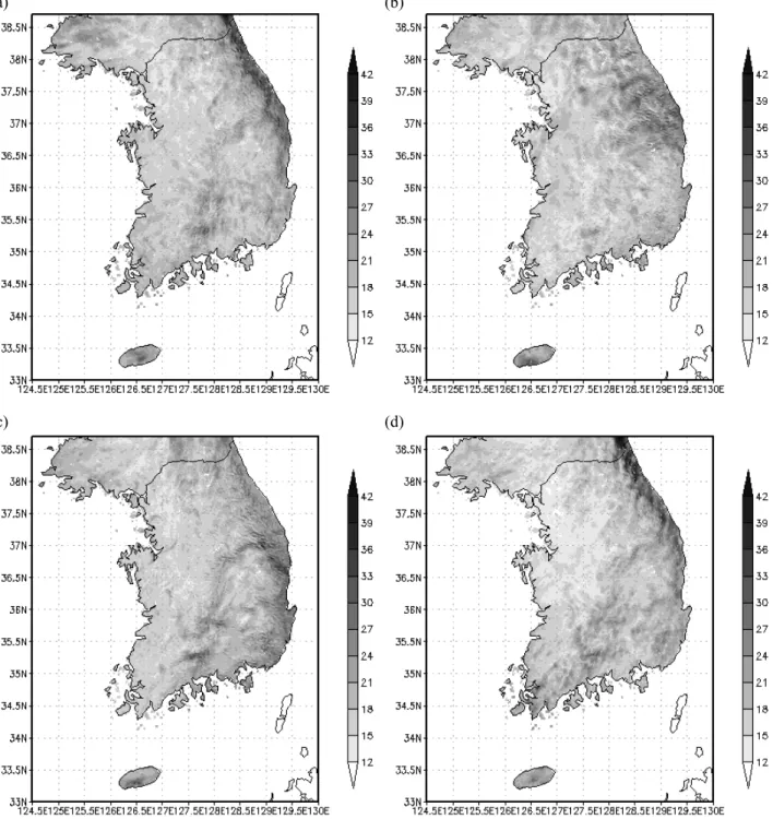 Fig. 6. Seasonal distribution of maximum wind speeds at 80 m above ground. (a) Spring (March‐May), (b) Summer (June‐