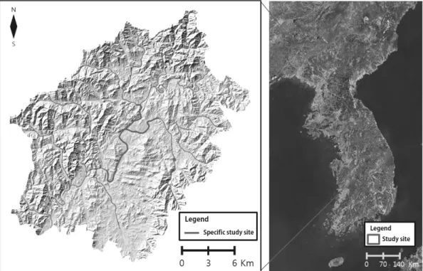 Figure  1.  The  location  of  study  site.이에 본 연구에서는 다음과 같은 목적을 설정하였다.  첫째,  수생환경에  주로  서식하고  먹이사슬 최고 정점에 있는 수생태계의 지표종인 수달을  대상으로  현장조사를  실시한다