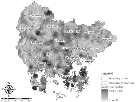 Figure  4.  Density  of  farm  lands  per  hectare.