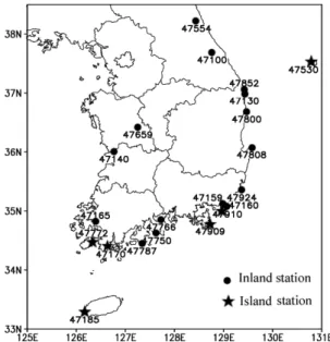 Fig. 8. Distribution of 21 stations with high wind speed.