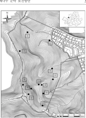 Figure 1. The location map of the study site and quadrat sites in Bongsan.
