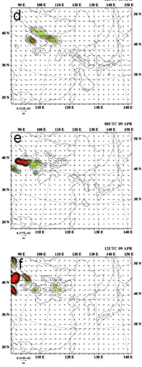 Fig. 3. Surface dust concentration simulated by ADAM for the period of April 7-9, 2006.