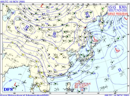 Fig. 4. Synoptic weather chart on 16 November, 2005.