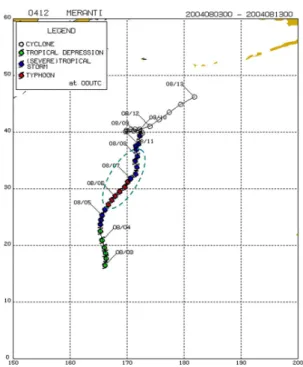Fig. 14. Forecast track of MERANTI at 12 UTC 5 August,  2004.
