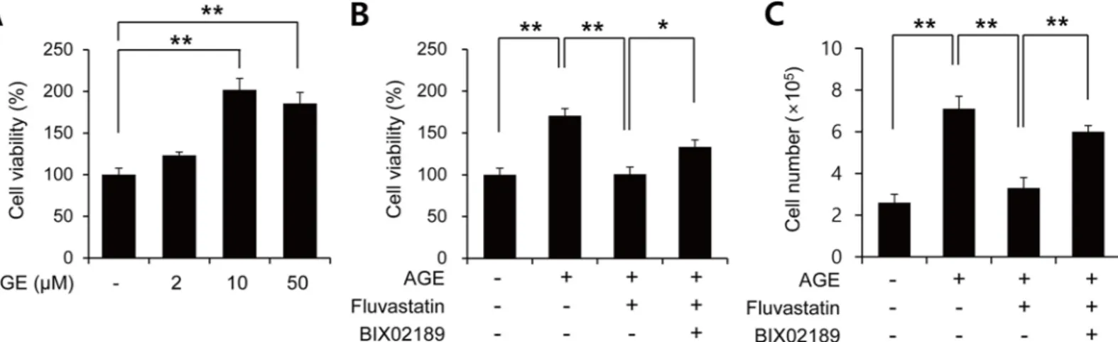 Fig 3. Fluvastatin inhibited AGEs-induced cell proliferation through the ERK5-Nrf2 pathway in VSMCs