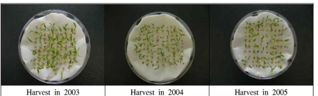 Figure 4. Difference of germination rate on the seed storage. 051015202530 1 2 3 4 5 6 7 8 9 10 11 12 Day s  after s eedling